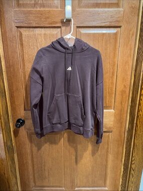 adidas Brown Pullover Hoodie with Small Trefoil Logo